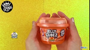 Compund Kings Fluffy Slime Jelly Cubez 4 Pack Sensory Toy, Non-Sticky, Stress Relieving Fun Scented Pink, Orange, Blue and Purple Kids Set, Idea Gift for Boys and Girls, Ages 4+