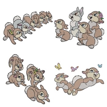 Disney Bambi Thumper Rabbit Large Family Group With Butterflies Forest Friends C