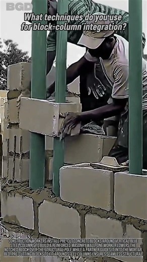 Masonry construction technique: Pre-cut blocks for seamless steel column fit