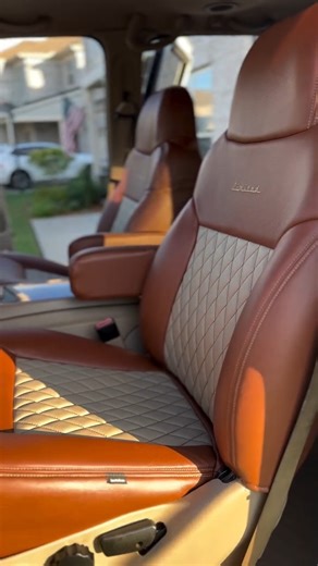 Check out this special BTS footage 🎥 of one of our recent projects! We had the pleasure of upgrading this 2001 Ford Excursion LTD with a Mahogany wrap, Ivory diamond TekStitch inserts and a custom logo. This vehicle was featured in Lebanon City Lifestyle magazine, and we're pretty proud of how it turned out. 🧡 | Katzkin Leather