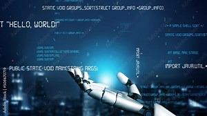 Futuristic robot artificial intelligence revolutionary AI technology development and machine learning concept. Global robotic bionic science research for future of human life. 3D rendering graphic.