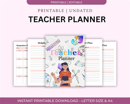 Teacher Planner | Lesson Plan Book & Organizer (editable and Printable Digital Download) - Etsy