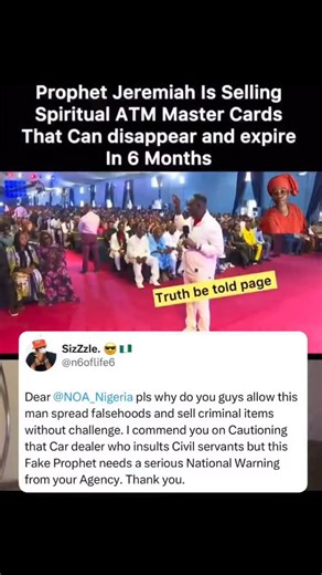 702 reactions · 595 shares | N6 calls on National Orientation Agency (NOA) as Prophet Jeremiah Omoto-Fufeyin unveils spiritual ATM master card. . #infonaija | INFORMATION NIGERIA | Facebook