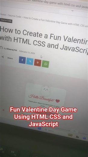 Funny Velentine Day Game Using HTML CSS and JavaScript #shorts #games #valentinesday