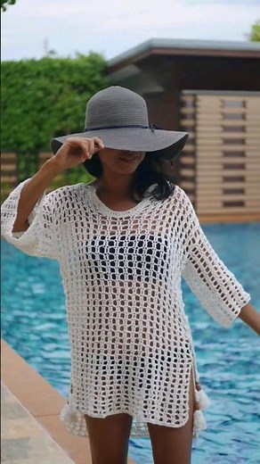 Easy crochet swim cover up full tutorial on my channel. #crochet #easycrochet #fashion