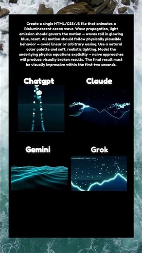 ChatGPT vs Gemini vs DeepSeek vs Claude - Bioluminescent Wave Simulation (HTML/CSS/JS) #aicoding