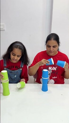 Build the Tallest Pyramid First Wins! 😱 Cup Challenge: Ashu Vs Mom!