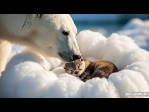 Watch a Giant Polar Bear Cuddle a Sleeping Otter on the Ice! 🥺