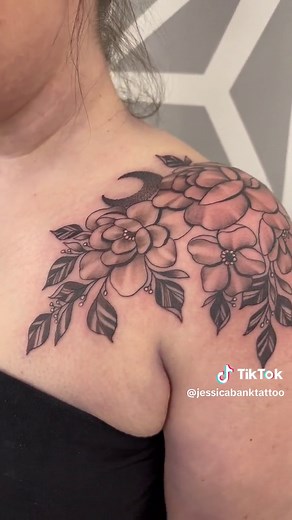 Symmetrical Floral Shoulder Tattoos - Feminine Tattoo Design Ideas