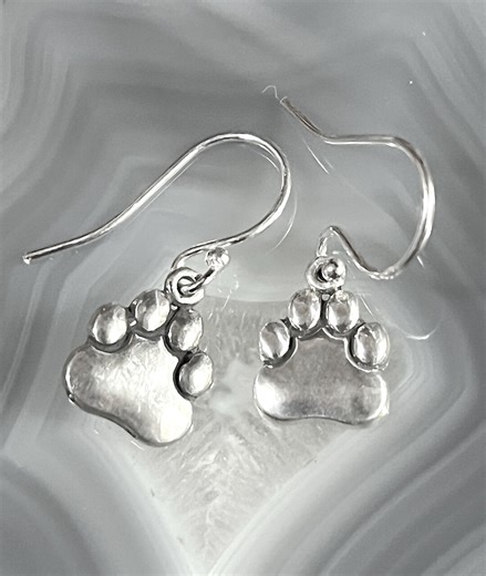 Sterling Paw Print Earrings,bulldog Earrings,silver Mascot Paws,bulldog Jewelry,paw Print Charms,animal Rescue Jewelry,silverpawprint Charm - Etsy