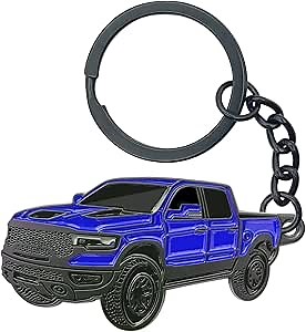 for RAM Keychain, Cool Metal Model Pendant for Car Key or Key Fob Cover Decoration, Compatible with Dodge RAM 1500 2500 Rebel TRX Accessories (Blue), 2.2X1.0X0.1