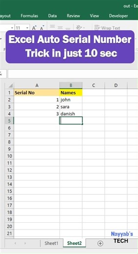 How to create automatic Serial number in ms excel? #msexcel #excel #exceltips #exceltutorial #exceltipsandtricks #msword #mswordtutorial #mswordtipsandtricks #mswordhack #excel #msexcel #msexceltutorial #msexceltricks #msexceltraining #msexcelvideos #msexceltutorials #msexceltipsandtricks #viral #tech | Nayyab's Tech Lectures