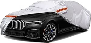TUCAREST 6 Layers Full Car Cover for Sedan/Wagon/Coupe/Hatchback - Waterproof, Insulated, Anti-UV, Snow-Proof, Anti-Wind, All-Weather, Thickened Protection, up to 216 in