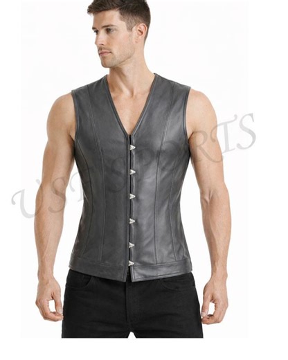 Men’s Black Leather Corset Vest – V-neck Gothic Style - Etsy