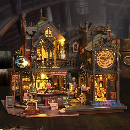 Holo Magic City Miniature House Kit | Deluxe DIY Wooden Town With LED Lights - Etsy