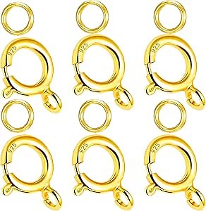 Spring Clasps Sterling Silver with Open Jump Rings Gold Necklace Clasps and Closures for Jewelry Making,Made in Italy