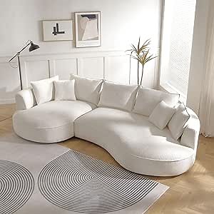 125'' Curved Sofa Cloud Boucle Couch with Chaise Lounge for Living Room, L-Shape Modern Sectional Luxury Upholstery 5-Seat Sofa for Apartment (Left-Facing, Boucle Beige)