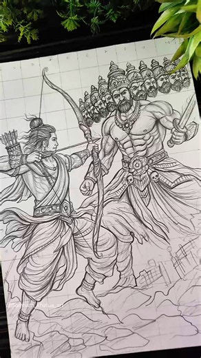 Dusshera Drawing 🔥✍️ Ram Killing Ravan Drawing #shorts #dussehra #ravan #ram #ravandahan #drawing