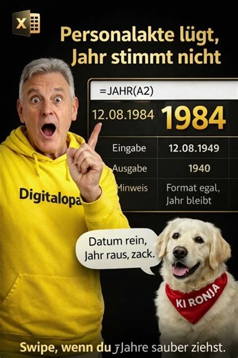 Excel JAHR, Geburtsjahr aus Datum für die Personalakt