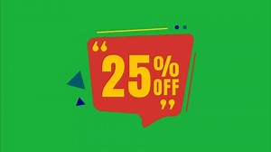 A dynamic animation promoting a "25% Off Discount" set against a green screen. It features bold text and vibrant graphics, designed to grab attention. Perfect for marketing, retail promotions,