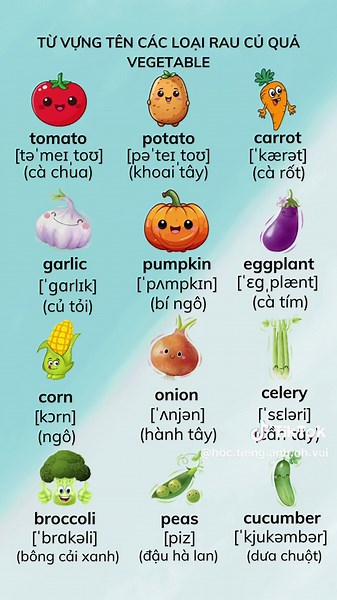 Từ vựng tên các loại Rau củ quả - Vegetable