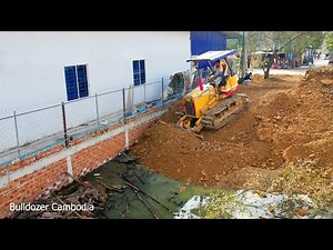 Unexpectedly!! New Project Started With Mini Dozer Kumatsu Pushing Gravel Soil Fast Into Water