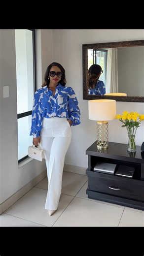 Blue and white outfit ideas for work. First top from Legit the rest of the outfit from Foschini.#fashion #style #grwm #brunchoutfit #fashionblogger #fashioninspo #fashioninspiration #ootd #viralreels #explorepage #style #styleblogger #viralfashion | Somi Ndamase