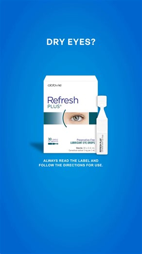 Don’t let dry eyes hold you back. Experience the gentle, preservative free relief of Refresh PLUS®—Available for everyday dry eyes associated with contact lens wear. | Refresh AU | Facebook