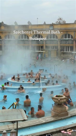 The iconic Széchenyi Thermal Bath in Budapest Hungary. #budapest #travel #spa #traveltok