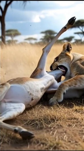 Lion’s Sudden Ambush in the African Savannah #wildlifeentertainment #wildanimals #animalattack
