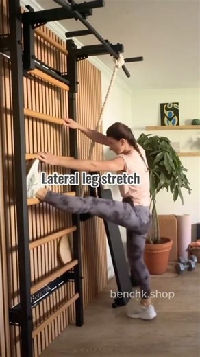 Lateral Leg Stretch on BenchK Swedish Wall Bars | Hip Flexibility 🤸‍♀️ benchk.shop #benchkladder
