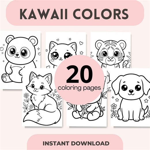 Kawaii Animal Coloring Pages Printable Bundle, 20 Cute Animals Coloring Sheets for Kids, Instant Download, Easy Coloring Book, Nursery Page - Etsy