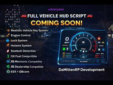 FREE FiveM Advanced Vehicle HUD System (ESX/QB) | Keys, Hotwire, Engine Control + FULL RP SERVER!