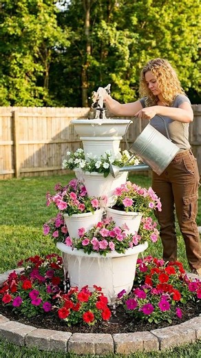 I Turned Cheap Pots into a Stunning Backyard Fountain! 🌸💦
