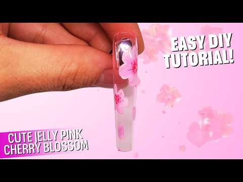 Ep. 0421 | Jelly Pink Cherry Blossom Nails 🌸 | Long Coffin Spring Design, Beginner Friendly Design
