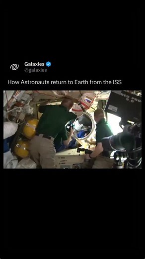 Galaxies on Instagram: "Astronauts come back from the ISS in the same spacecraft they arrived in, usually a SpaceX Crew Dragon or a Russian Soyuz. The capsule undocks, fires its engines to slow down, and drops out of orbit into Earth’s atmosphere. A heat shield protects it during the fiery reentry, then parachutes deploy to slow the final descent. Crew Dragon splashes down in the ocean, while Soyuz lands on land in Kazakhstan. Recovery teams meet the capsule and help the astronauts out once it’s
