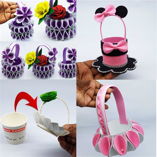 Wonderful basket making very easy tutorial at home - Festival decoration ideas with glitter foam paper basket #diy #basket #handmade #decor | Origami Art & Crafts