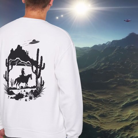 Cosmic Cowboy Sweatshirt: Humorous UFO Desert Graphic - Etsy