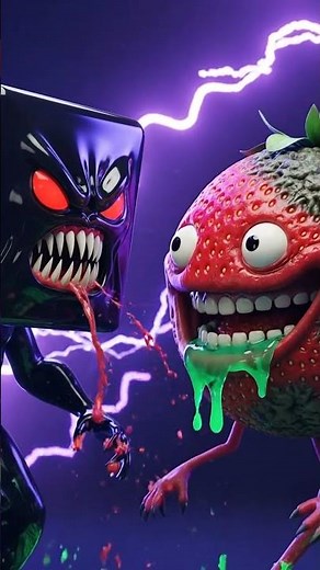 Cube & Strawberry Monsters – Creepy Cute 3D Cartoon Horror Comedy Scene
