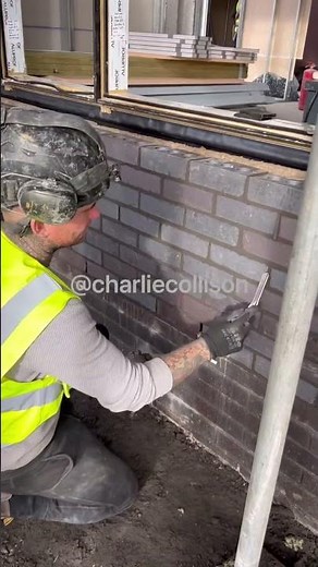 Laying blue bricks. Black mortar and v jointing 🧱 #bricklaying #brickwork #construction