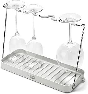 Joseph Joseph DrySmart Folding Stemmed Wine Glass Drying Rack, Space-Saving Draining Board Organizer, Made from Recycled Plastic