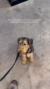 The Rockwell painting trend, but adding in someone who’s no longer with us #dogs #chatgpt #dogart #dogsofinstagram #airedale | Walkinggirll