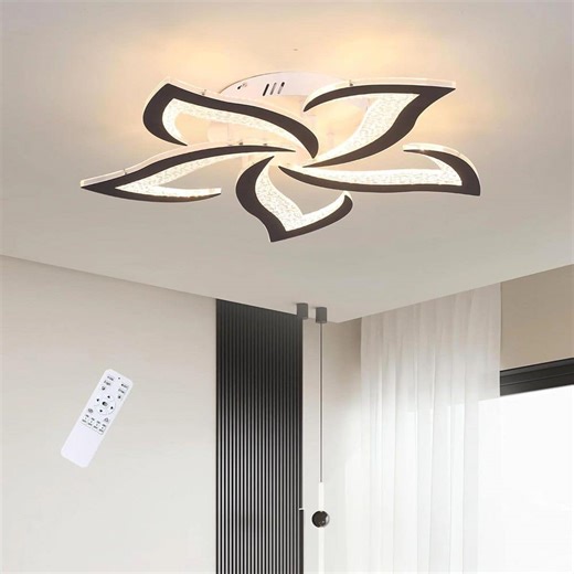 Check The Home Depot's Q&A Before Buying: Genoci 23.62 in. 48-Watt Modern Black Integrated LED Flush Mount, Dimmable Flower Shape Ceiling Light for Living Room Bedroom