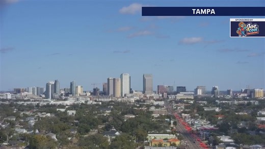 LIVE VIEW: Take a moment to enjoy a view of our SkyTower webcam, sponsored by Joe Cool Home Services, that looks east toward downtown Tampa, along Kennedy Boulevard. | FOX 13 News - Tampa Bay
