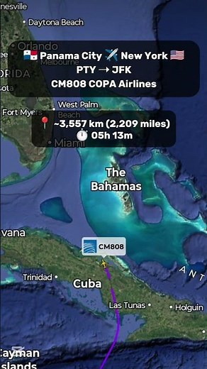 PANAMA CITY 🇵🇦 TO NEW YORK 🇺🇸 Flight Route COPA Airlines CM808 #aviation #travel #flight #shorts