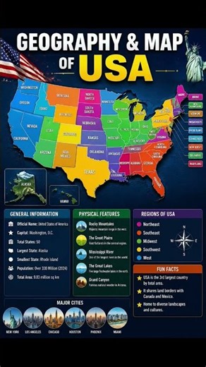 The Geography & Map of the USA 🇺🇸#shorts