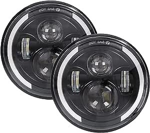 7 Inch LED Headlight for Wrangler JK JKU LJ CJ TJ Universal Motorcycle Headlight Comes with H4 H13 Connector Crescent-shaped 2PCS