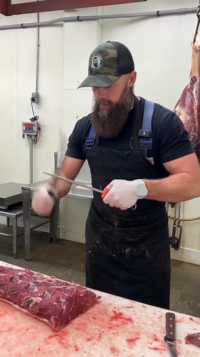 Cutting Bison Strip Steaks! 🔪🥩 #foryou #fyp #reels #video #bison #stripsteaks #viral #knives #trending #foryou #fyp #bbq #meat #thebeardedbutchers #youtube #butcher