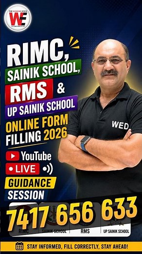 RIMC, Sainik School, RMS and UP Sainik School Online Form Filling 2026 YouTube Live Guidance Session