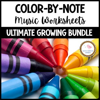 Color by Music Note Worksheets Bundle for Elementary Music Grades 1-5
